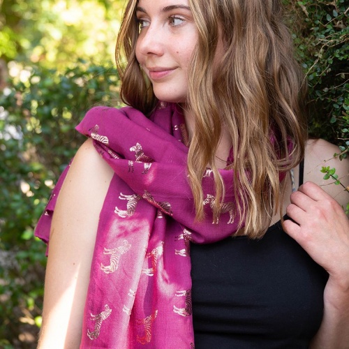 Magenta Scarf with Silver Zebra Foil Print by Peace of Mind
